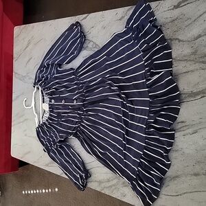 HEART and ARROW girls long sleeve fit and flare dress navy  white stripes sz 12